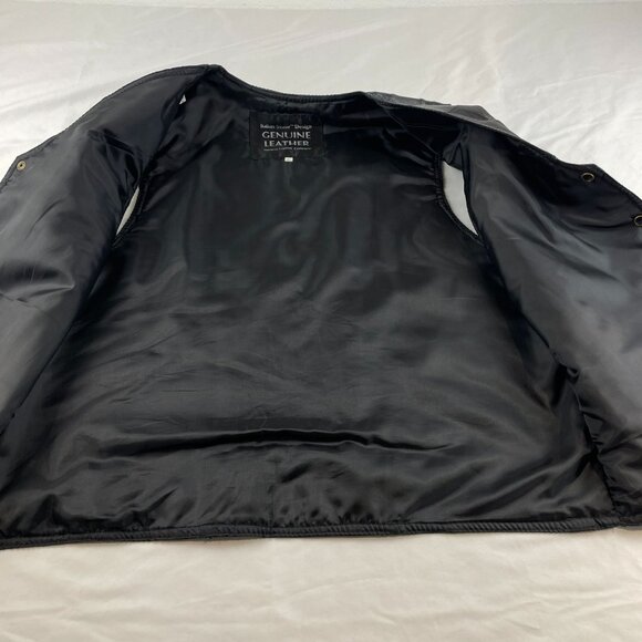 Navarre Leather Italian Stone Design Black Leather Patchwork Vest Biker Sz XL - Picture 5 of 7